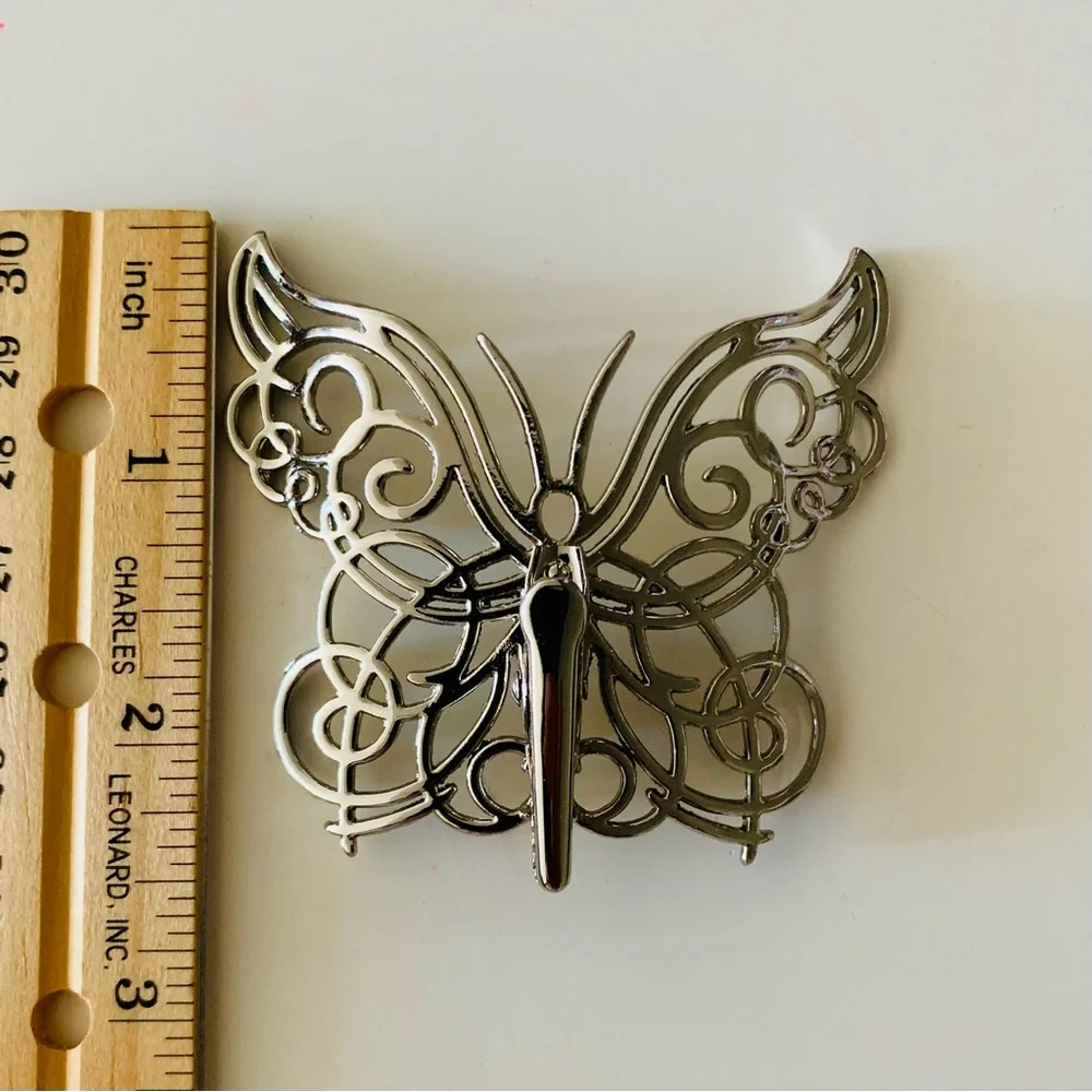 Neiman Marcus Silver Butterfly Gift Wrap Decorative Ornament Red Accent
